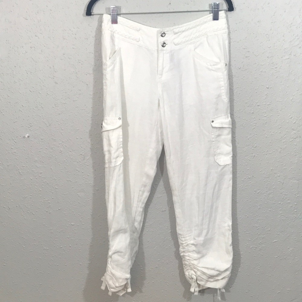 Inc International‎ Concepts White 100% Linen Cargo Crop Pants size 4P
